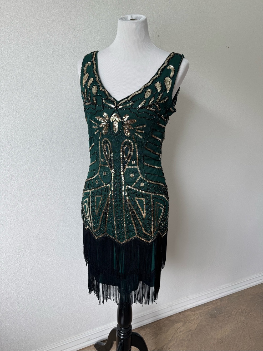 Babeyond Green and Gold Beaded Sequin Flapper Dress